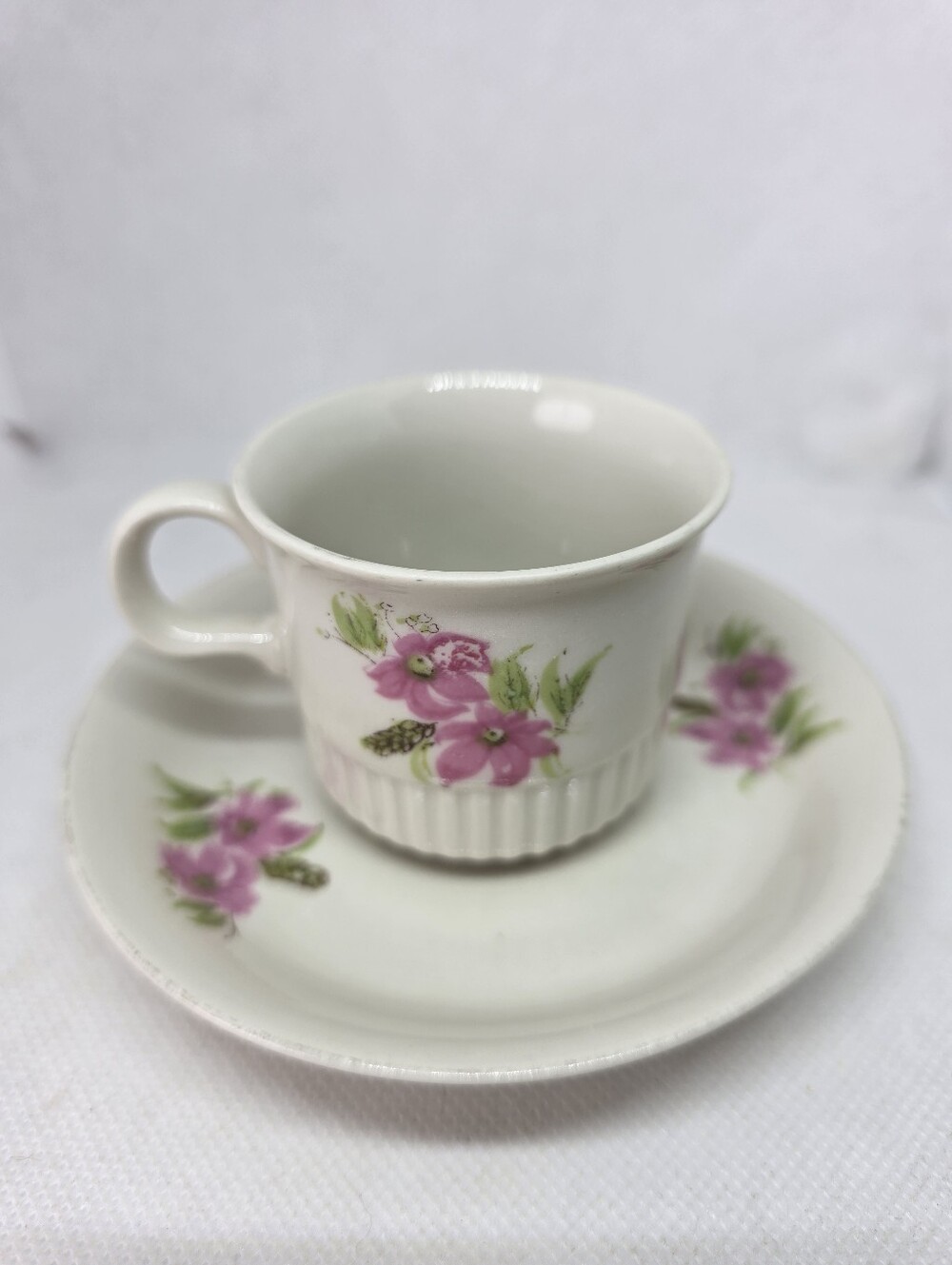 Set of Two Vintage Floral Porcelain Demitasse Cups and Saucers